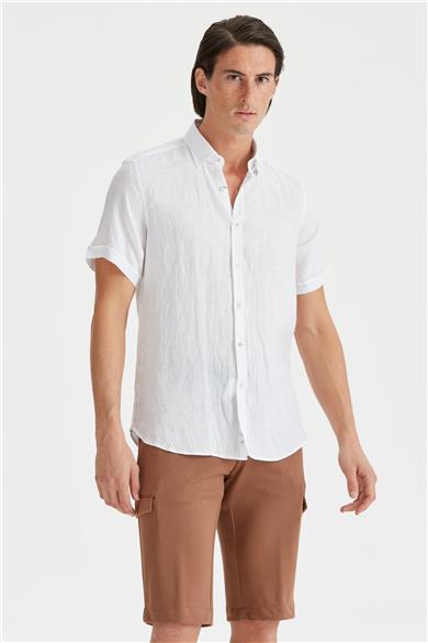 Beyaz Erkek Keten Gömlek