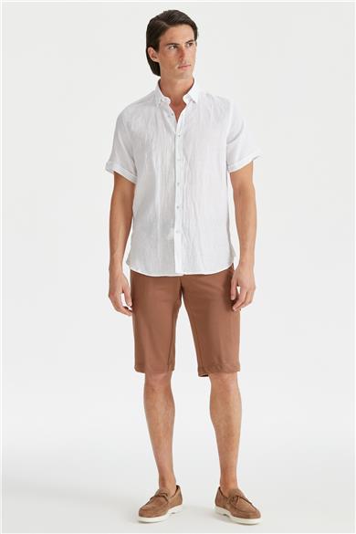 Beyaz Erkek Keten Gömlek
