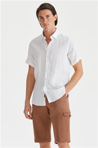 Beyaz Erkek Keten Gömlek