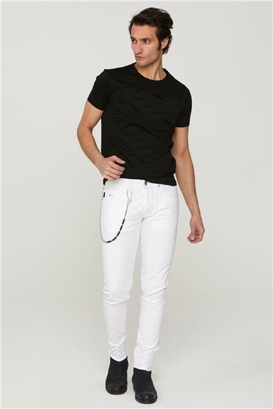 White Worn Denim Trousers