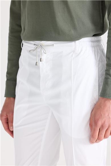 Beyaz Likra Pamuk Spor Pantolon