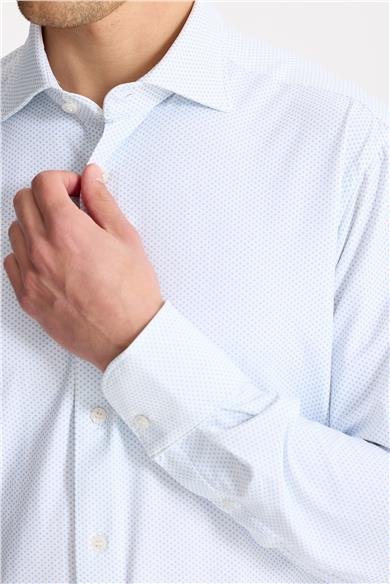 Beyaz Mavi Desenli Teknik Gömlek