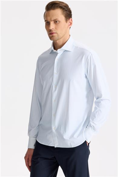 Beyaz Mavi Desenli Teknik Gömlek