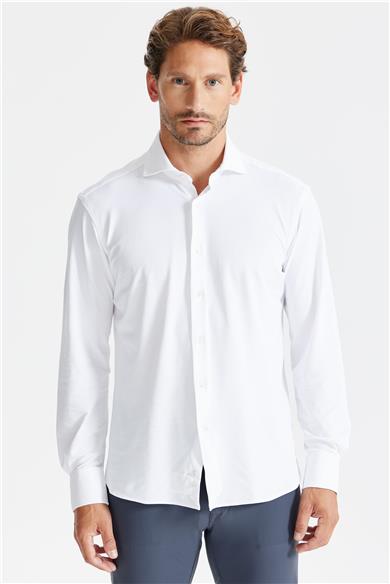 Beyaz Oxford Teknik Kumaş Gömlek