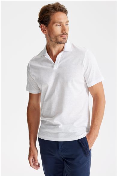 Beyaz Pamuk Keten Polo Yaka T-shirt 