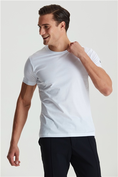 Beyaz Pamuk Saten T-shirt