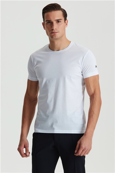 Beyaz Pamuk Saten T-shirt