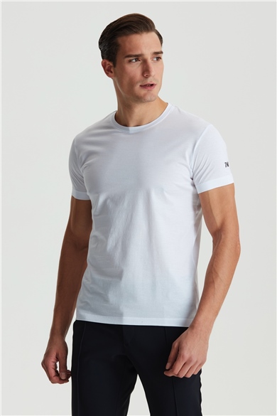 Beyaz Pamuk Saten T-shirt