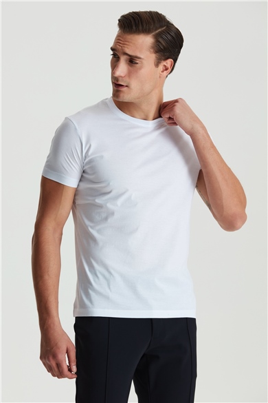 Beyaz Pamuk Saten T-shirt