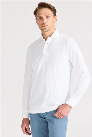 Beyaz Pima Pamuk Sweat Shirt