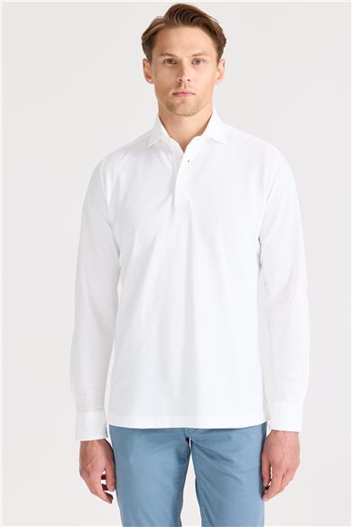 Beyaz Pima Pamuk Sweat Shirt