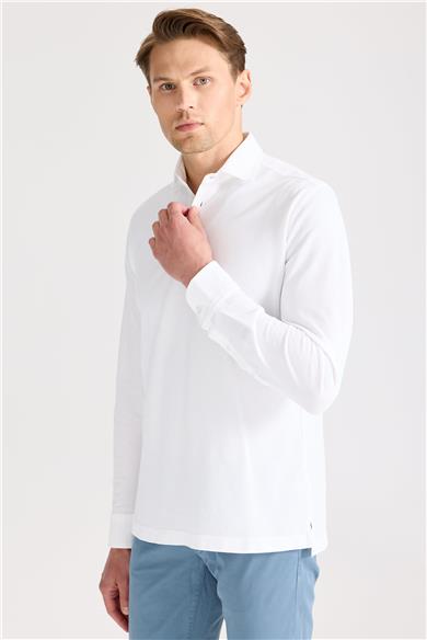 Beyaz Pima Pamuk Sweat Shirt