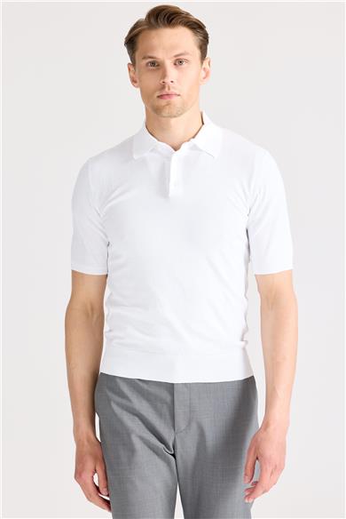Beyaz Polo Yaka Pamuk Triko