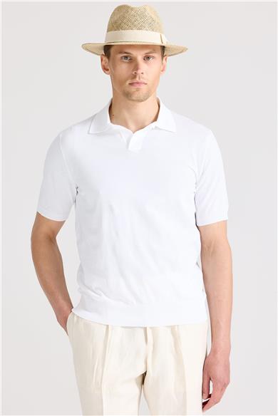 Beyaz Polo Yaka Pamuk Triko