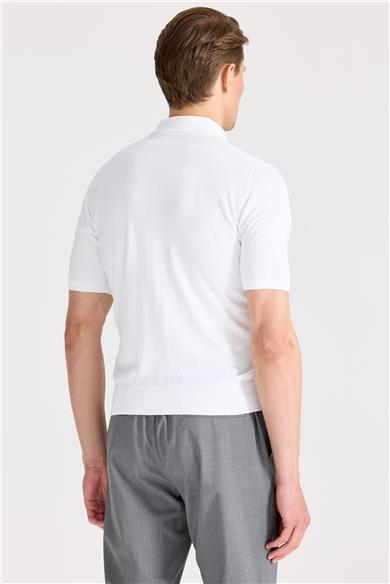 Beyaz Polo Yaka Pamuk Triko