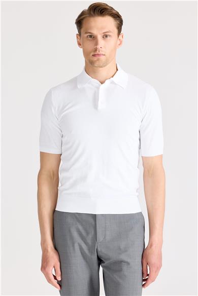 Beyaz Polo Yaka Pamuk Triko