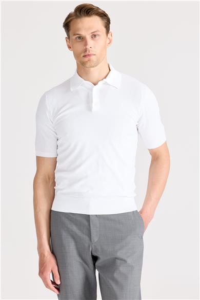 Beyaz Polo Yaka Pamuk Triko
