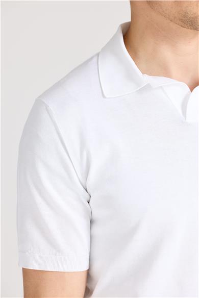 Beyaz Polo Yaka Pamuk Triko