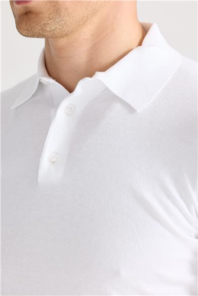 Beyaz Polo Yaka Pamuk Triko
