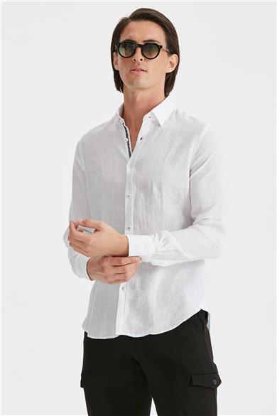 Beyaz Renk Keten Gömlek