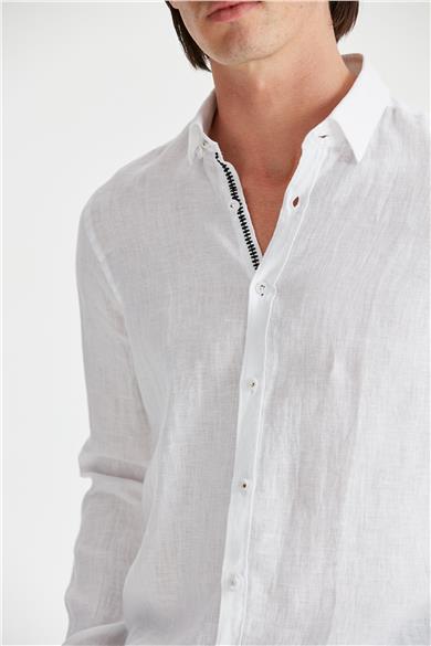 Beyaz Renk Keten Gömlek