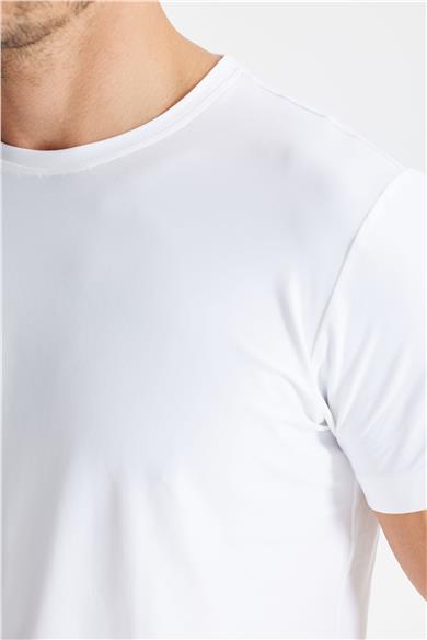 Beyaz Sıfır Yaka Oxford Teknik Kumaş T-shirt