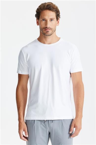 Beyaz Sıfır Yaka Oxford Teknik Kumaş T-shirt
