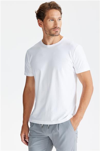 Beyaz Sıfır Yaka Oxford Teknik Kumaş T-shirt