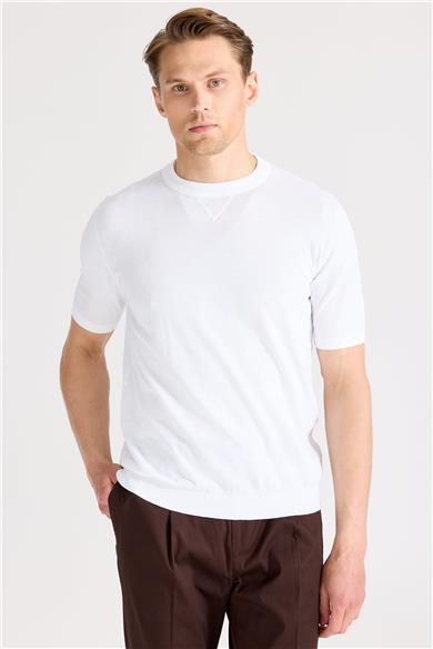 Beyaz Sıfır Yaka Pamuk Triko