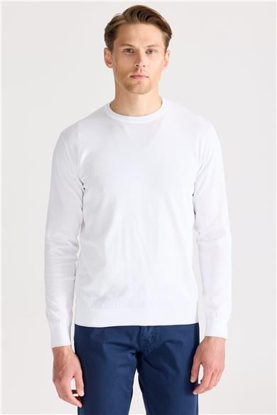 Beyaz Sıfır Yaka Pamuk Triko