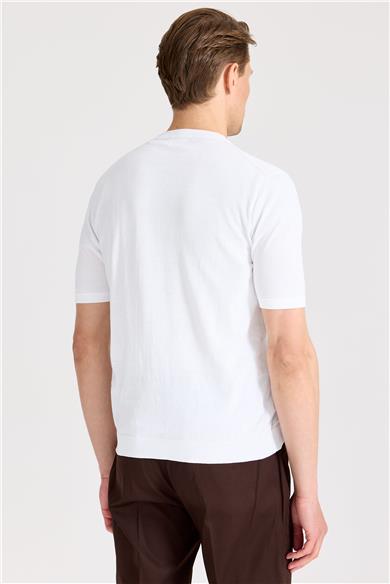Beyaz Sıfır Yaka Pamuk Triko