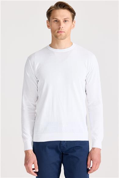 Beyaz Sıfır Yaka Pamuk Triko
