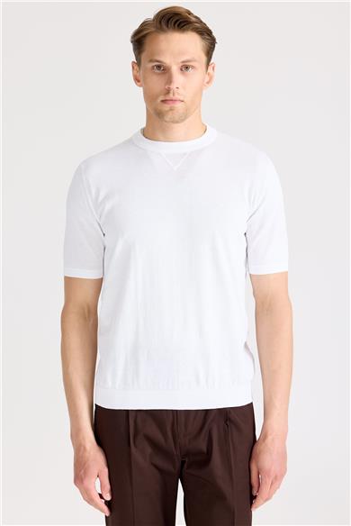 Beyaz Sıfır Yaka Pamuk Triko