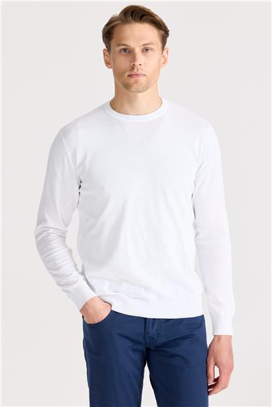 Beyaz Sıfır Yaka Pamuk Triko