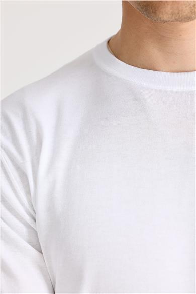Beyaz Sıfır Yaka Pamuk Triko