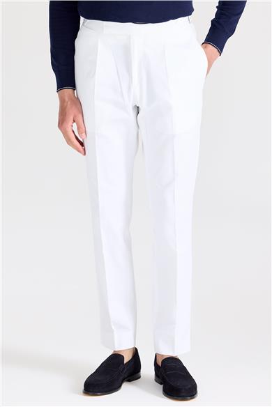 Beyaz Tokalı Pamuk Pantolon