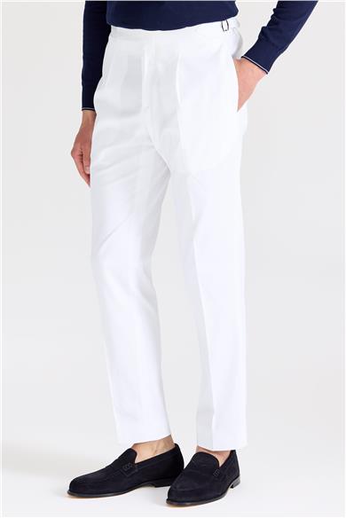 Beyaz Tokalı Pamuk Pantolon