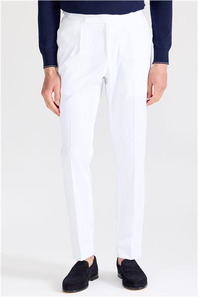 Beyaz Tokalı Pamuk Pantolon