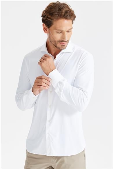 Beyaz Vintage Teknik Kumaş Gömlek