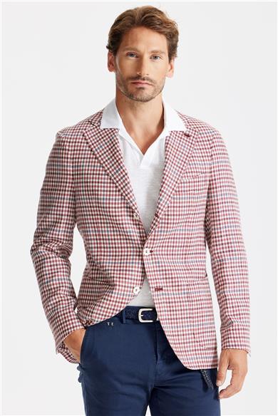 Bordo Ekoseli Yün İpek Ceket