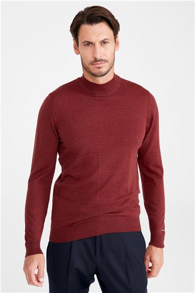 Bordo Yarım Balıkçı Yaka Yün Triko