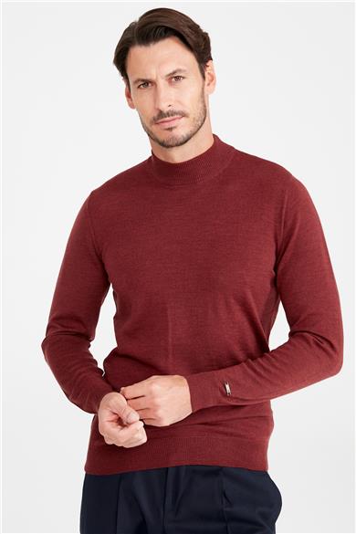 Bordo Yarım Balıkçı Yaka Yün Triko