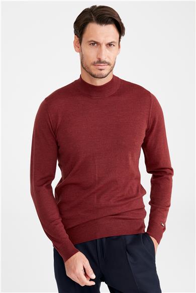 Bordo Yarım Balıkçı Yaka Yün Triko