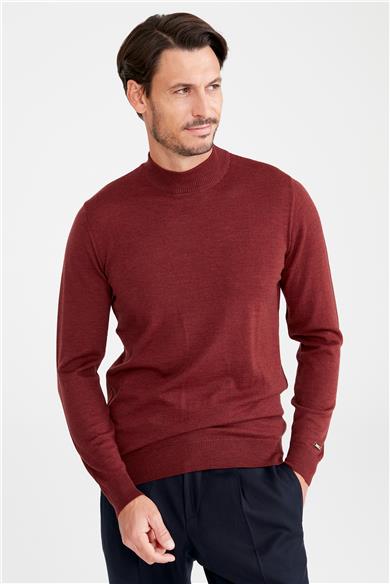 Bordo Yarım Balıkçı Yaka Yün Triko