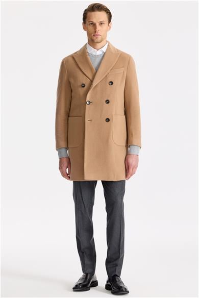 Camel Kruvaze Yün Kaşmir Palto