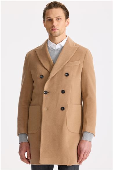 Camel Kruvaze Yün Kaşmir Palto