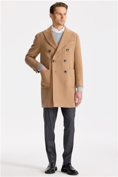 Camel Kruvaze Yün Kaşmir Palto