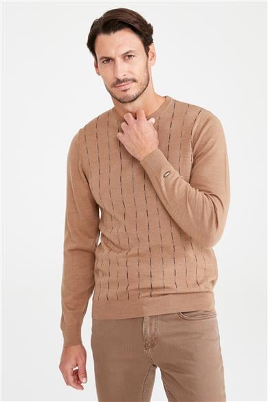 Camel Sıfır Yaka Yün Triko