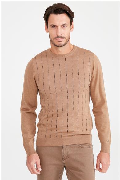 Camel Sıfır Yaka Yün Triko