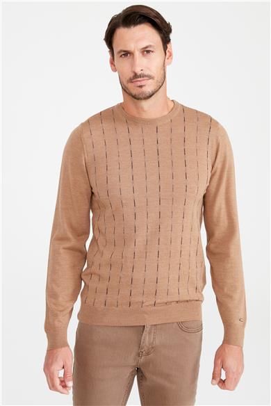 Camel Sıfır Yaka Yün Triko